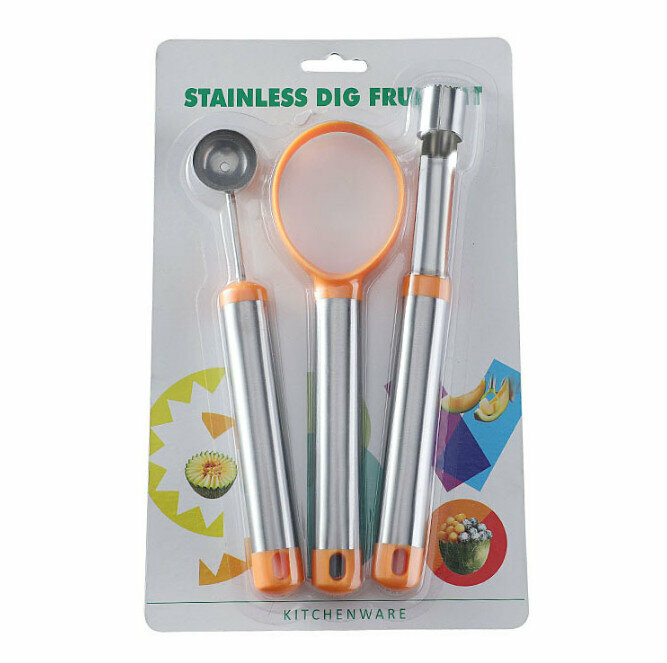 Stainless steel fruit digging machine (fruit heart puller three-piece set orange)