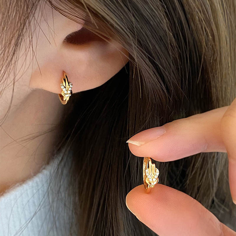 法式繩結金銀鑽耳釦釘