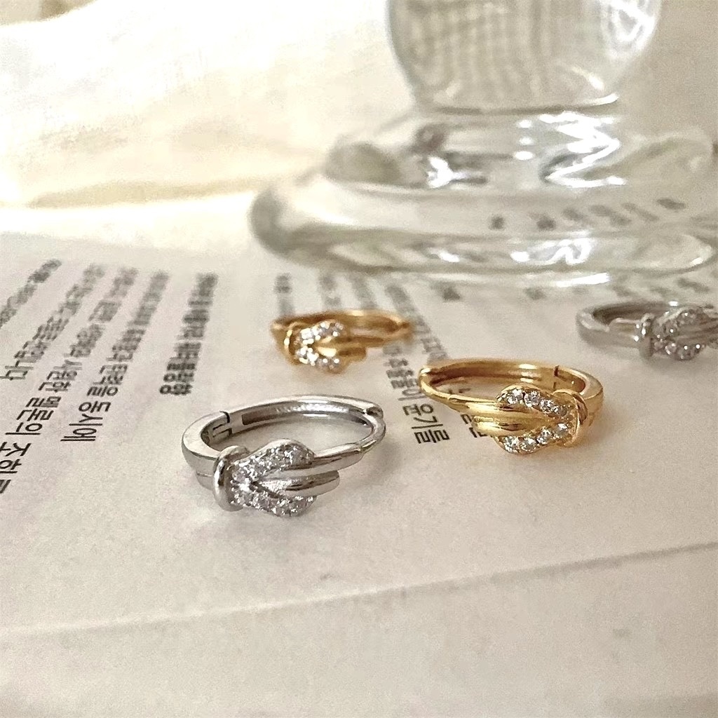 法式繩結金銀鑽耳釦釘