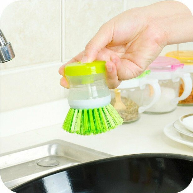 Japanese dishwashing brush (press type to add dish soap, color random) pot washing brush Cleaning brush 