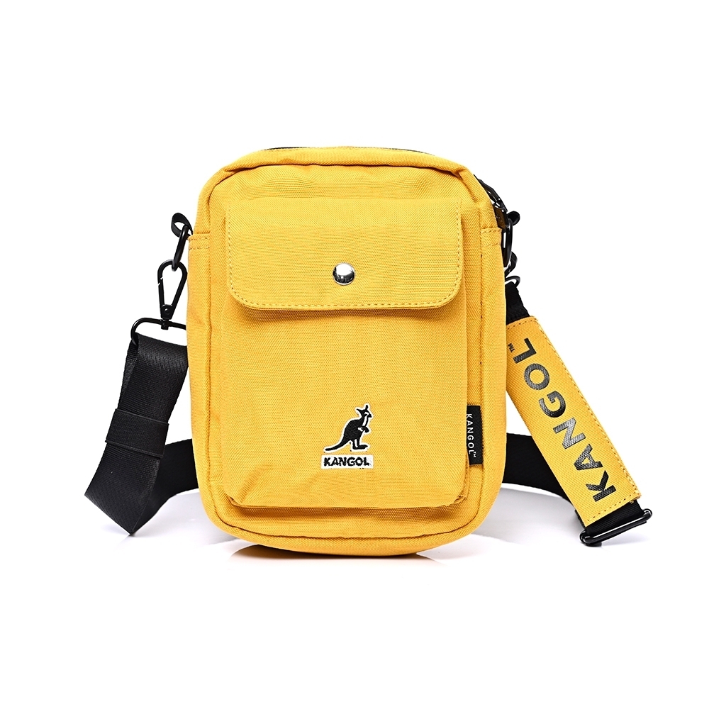 KANGOL 袋鼠 小Logo 帆布側背包 小方包 芥末黃 6955300960