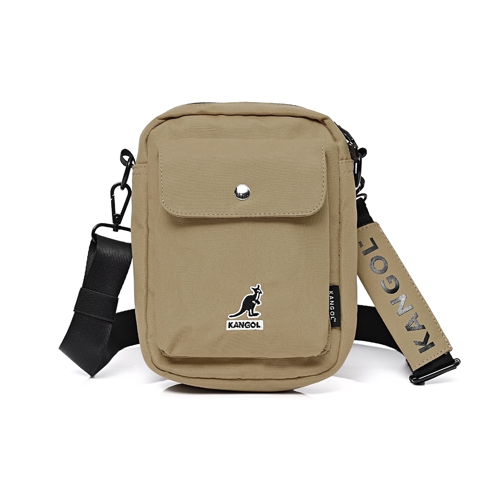 KANGOL 袋鼠 小Logo 帆布側背包 小方包 卡其 6955300930