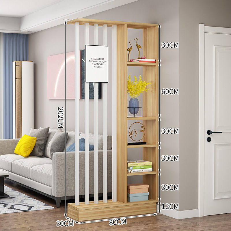 Popular home entrance floor-to-ceiling solid wood screen cabinet wall storage cabinet 80x30x202cm [5 white tubes + light walnut color]