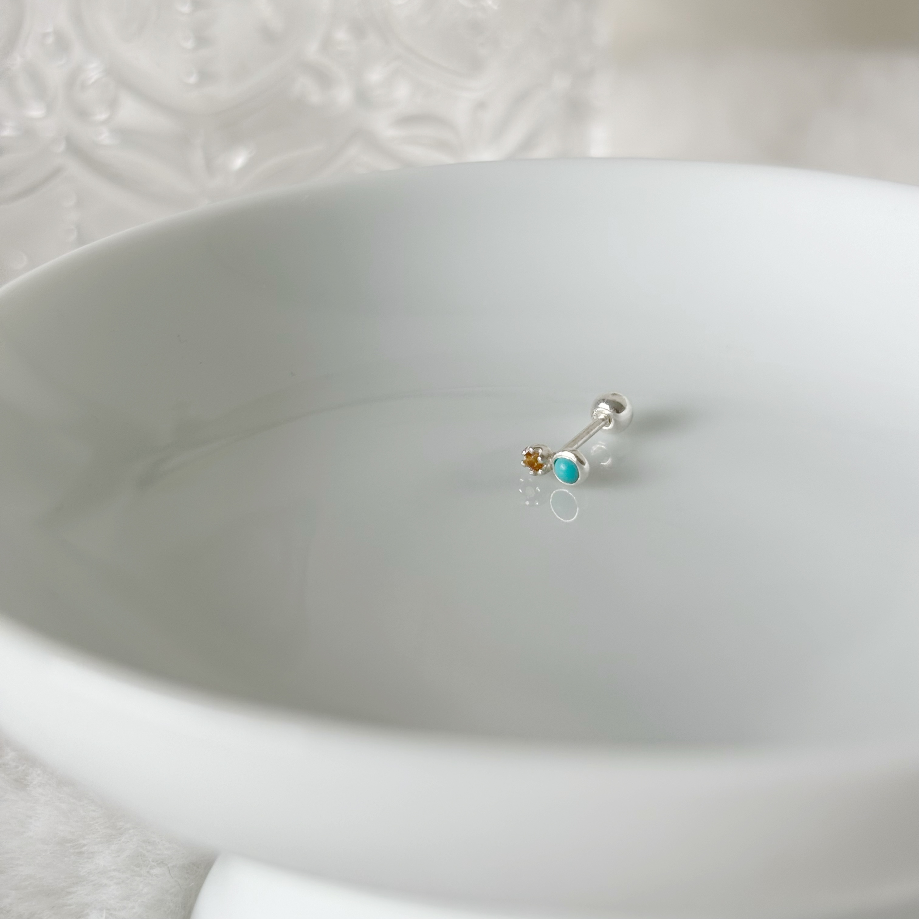 小圓土耳其石黃水晶轉珠耳環