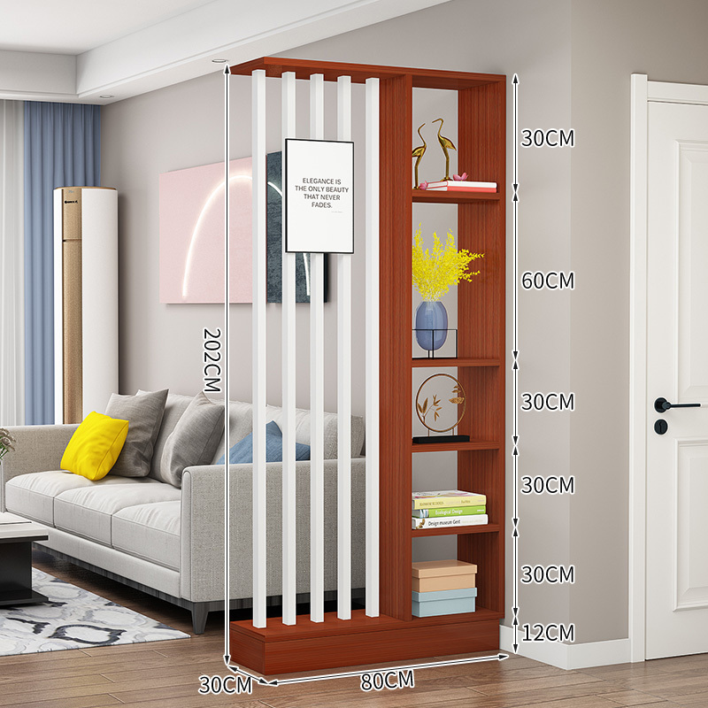 Popular home entrance floor-to-ceiling solid wood screen cabinet wall storage cabinet 80x30x202cm [5 white tubes + teak color]