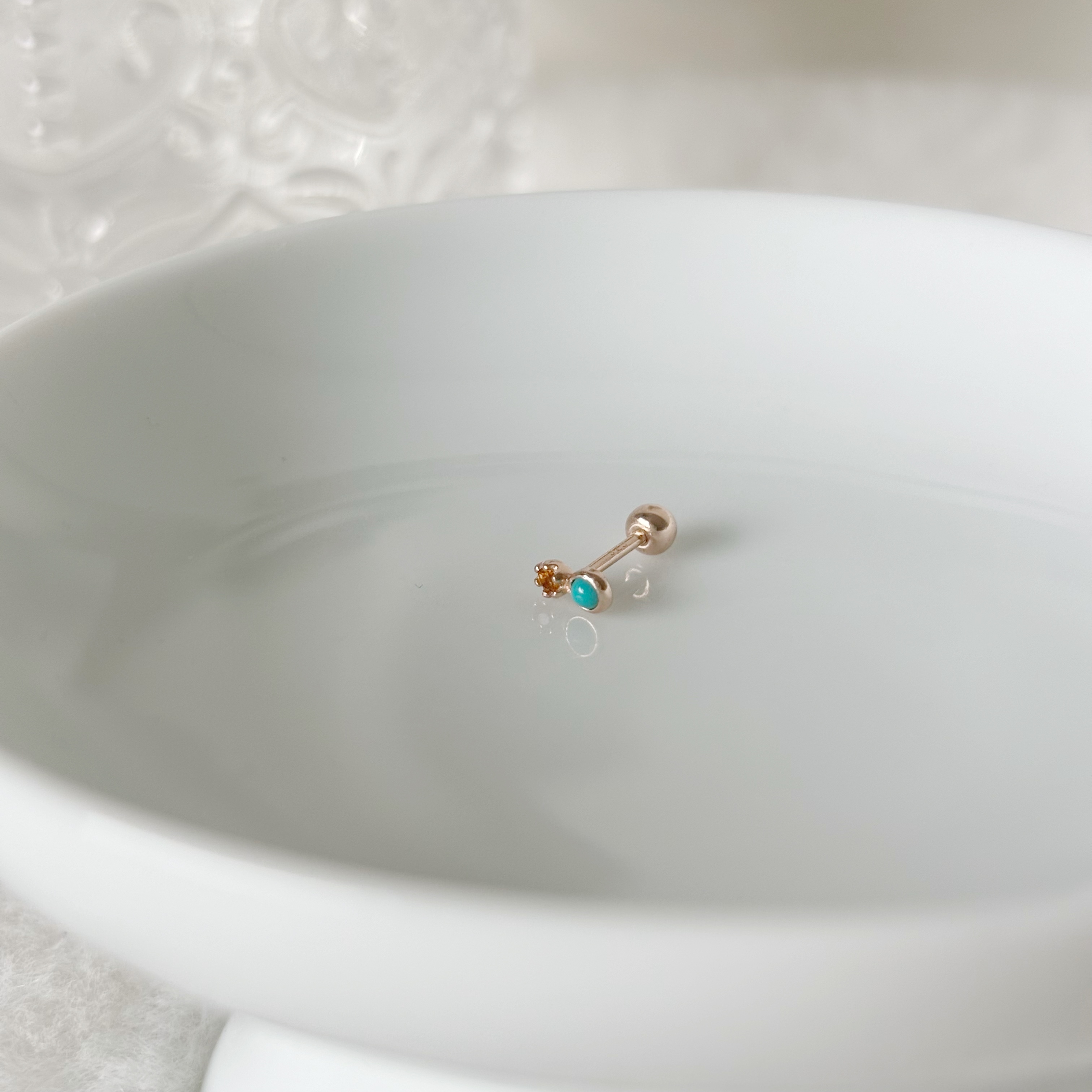 小圓土耳其石黃水晶轉珠耳環