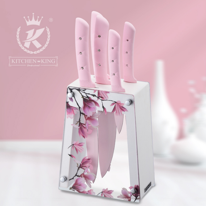 Stainless steel knife set (pink 6-piece set)