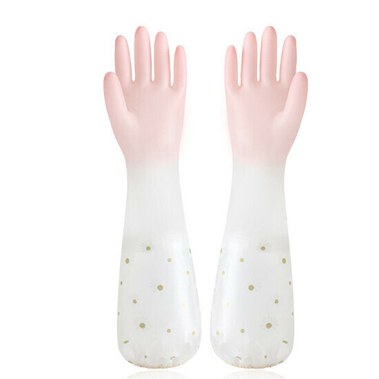 Long rubber thickened housekeeping gloves (powder and fleece corset)