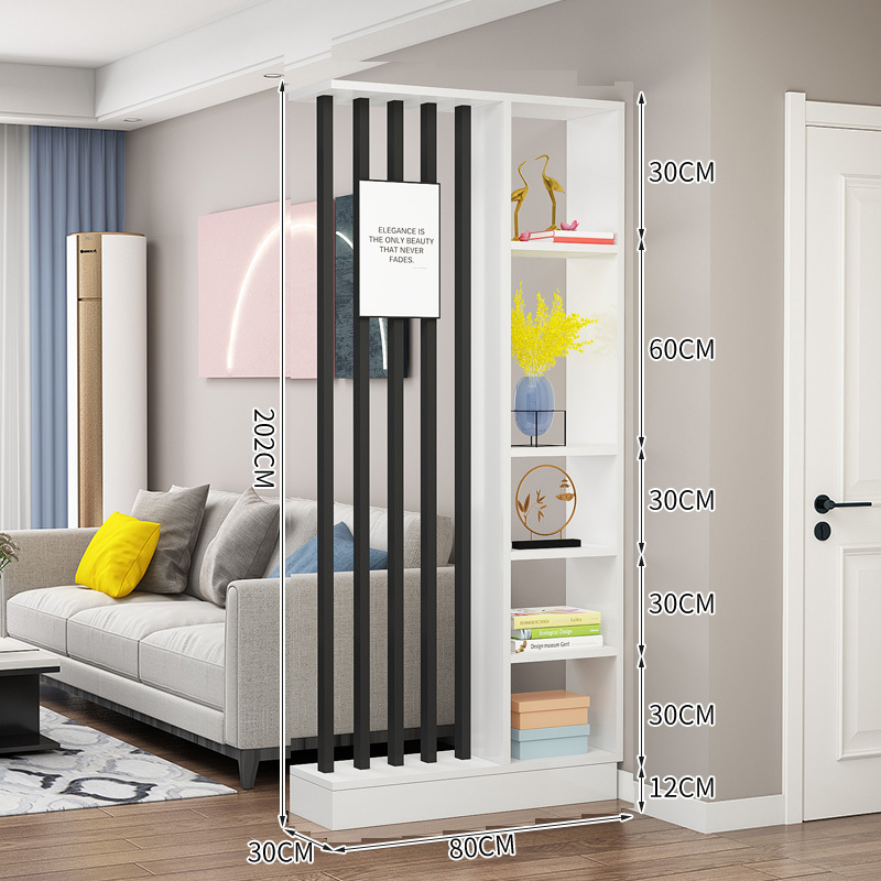 Popular home entrance floor-to-ceiling solid wood screen cabinet wall storage cabinet 80x30x202cm [5 black tubes + white]