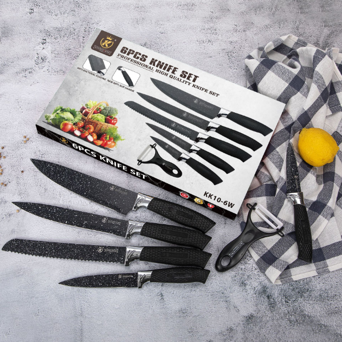 Stainless steel kitchen knife set (black 6-piece set)