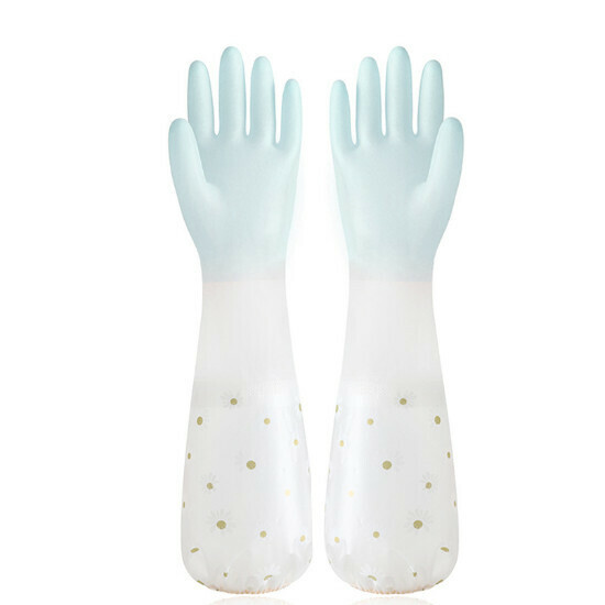 Long rubber thickened housekeeping gloves (sheer blue and fleece corset)