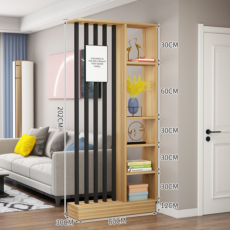 Popular home entrance floor-to-ceiling solid wood screen cabinet wall storage cabinet 80x30x202cm [5 black tubes + light walnut color]