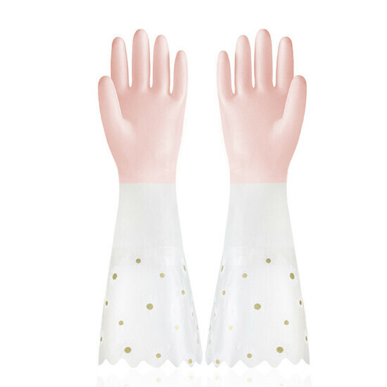 Long rubber thickened housekeeping gloves (powder and fleece wide)