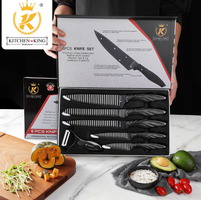 Kitchen Painted Wavy Knife Set (Black 6-Piece Set)