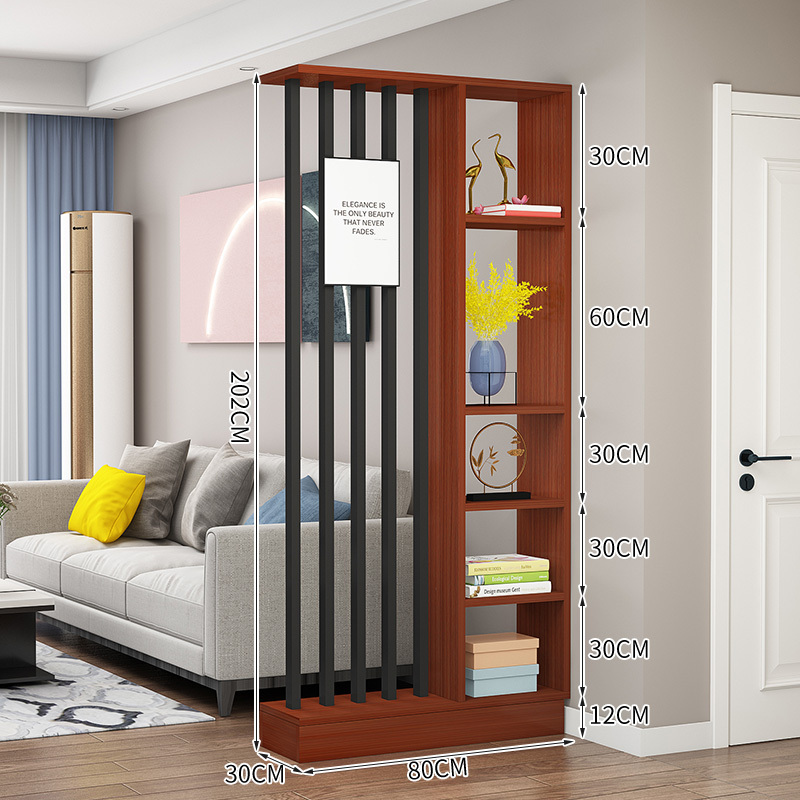 Popular home entrance floor-to-ceiling solid wood screen cabinet wall storage cabinet 80x30x202cm [5 black tubes + teak color]