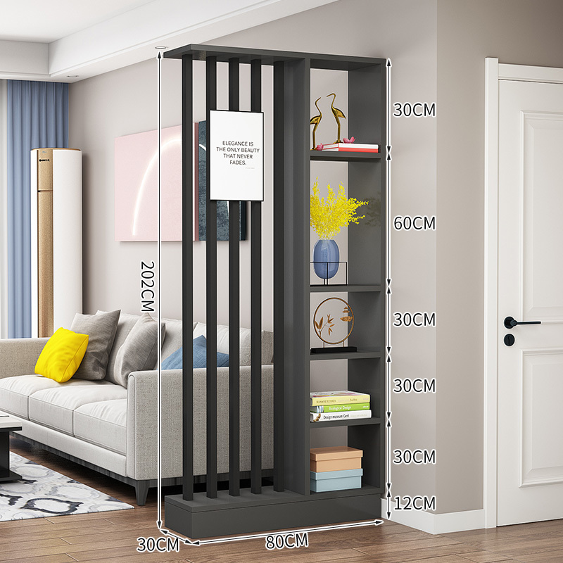Popular home entrance floor-to-ceiling solid wood screen cabinet wall storage cabinet 80x30x202cm [5 black tubes + gray]