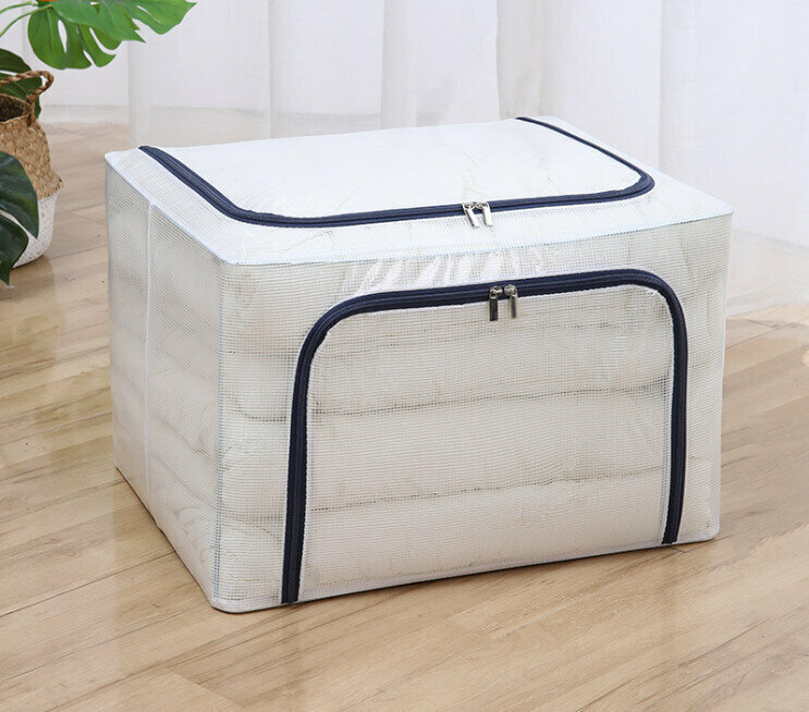 Clothes storage basket large capacity foldable [upper cyan zipper-iron slider] 50*40*40CM