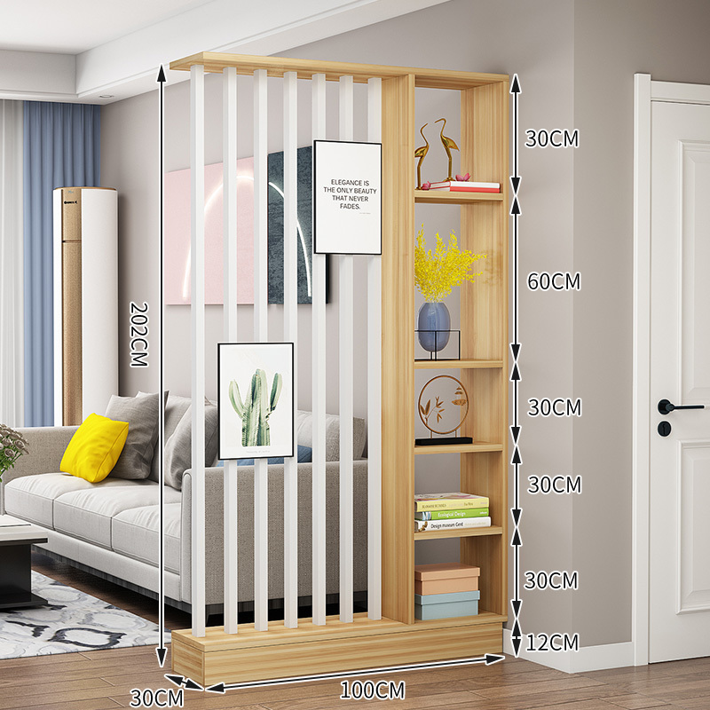 Popular home entrance floor-to-ceiling solid wood screen cabinet wall storage cabinet 100x30x202cm [7 white tubes + light walnut color]