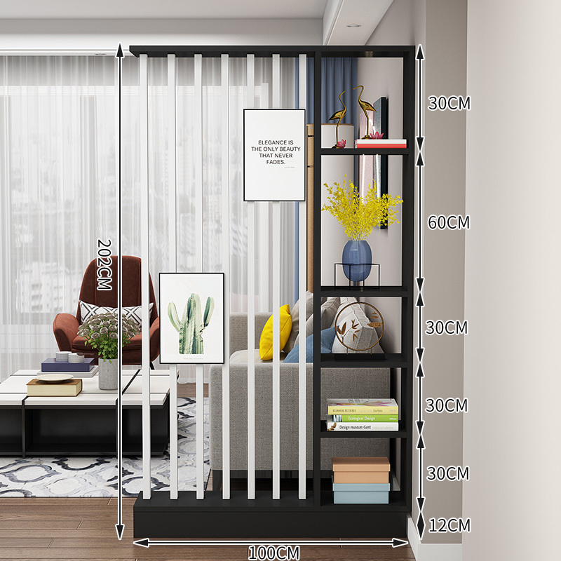 Popular home entrance floor-to-ceiling solid wood screen cabinet wall storage cabinet 100x30x202cm [7 white tubes + black]