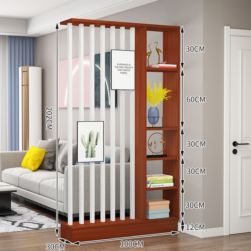 Popular home entrance floor-to-ceiling solid wood screen cabinet wall storage cabinet 100x30x202cm [7 white tubes + teak color]