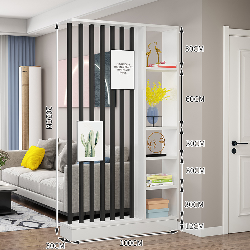 Popular home entrance floor-to-ceiling solid wood screen cabinet wall storage cabinet 100x30x202cm [7 black tubes + white]