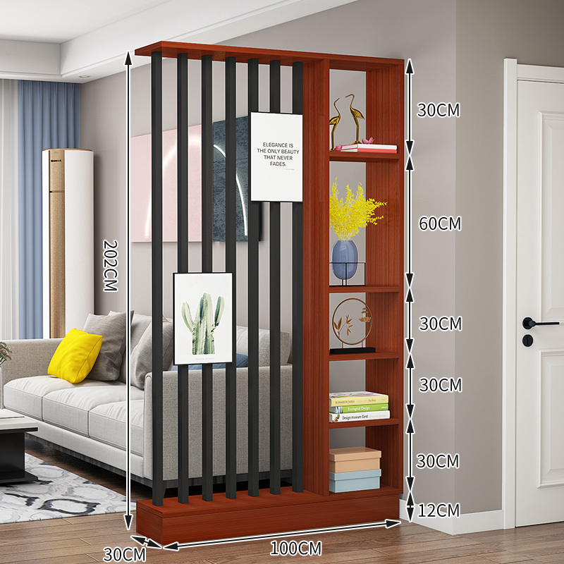Popular home entrance floor-to-ceiling solid wood screen cabinet wall storage cabinet 100x30x202cm [7 black tubes + teak color]