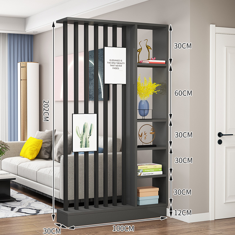 Popular home entrance floor-to-ceiling solid wood screen cabinet wall storage cabinet 100x30x202cm [7 black tubes + gray]
