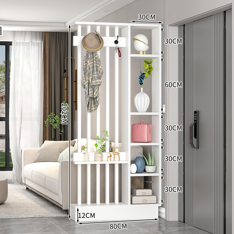 Popular home entrance floor-to-ceiling solid wood screen cabinet wall-mounted storage cabinet 80x30x202cm [coat hanger + 5 white tubes + white]