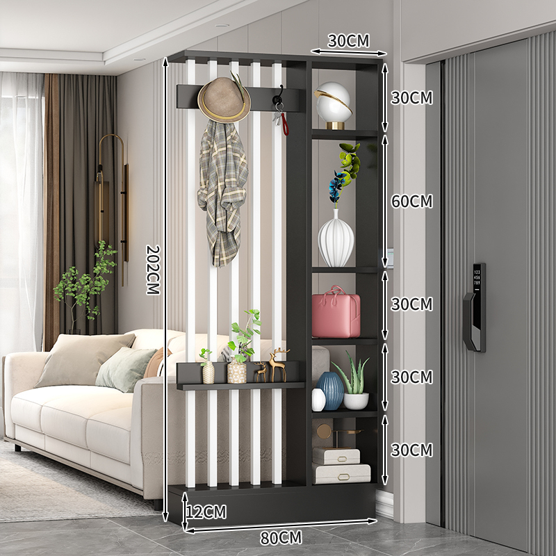 Popular home entrance floor-to-ceiling solid wood screen cabinet wall storage cabinet 80x30x202cm [hanging hanger + 5 white tubes + black]