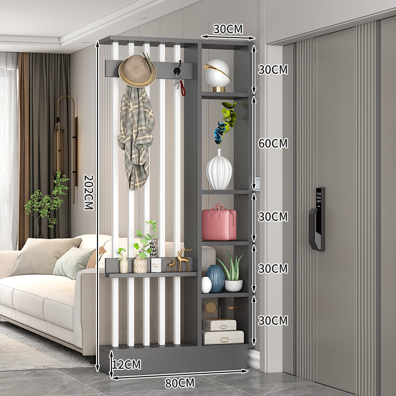 Popular home entrance floor-to-ceiling solid wood screen cabinet wall storage cabinet 80x30x202cm [hanging hanger + 5 white tubes + gray]