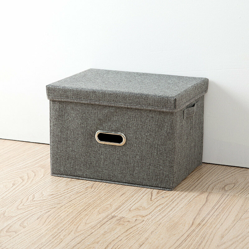 Japanese-style simple folding storage box-fabric storage box Linen cotton storage box【Gray medium:37*27*26cm】