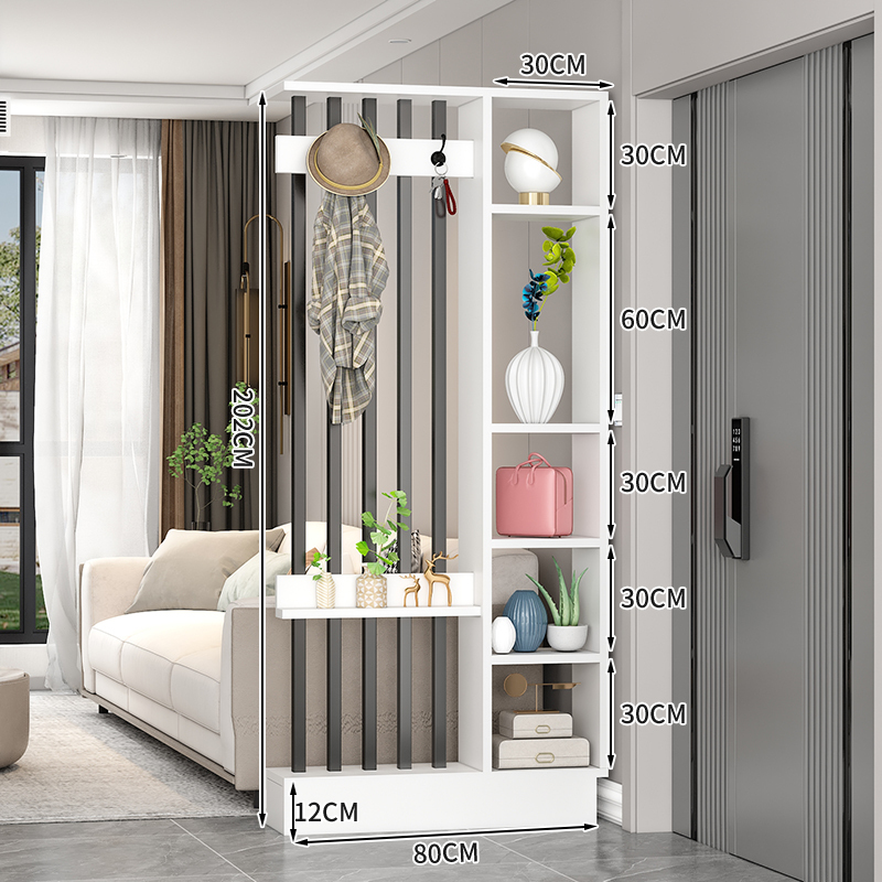 Popular home entrance floor-to-ceiling solid wood screen cabinet wall-mounted storage cabinet 80x30x202cm [coat hanger + 5 black tubes + white]