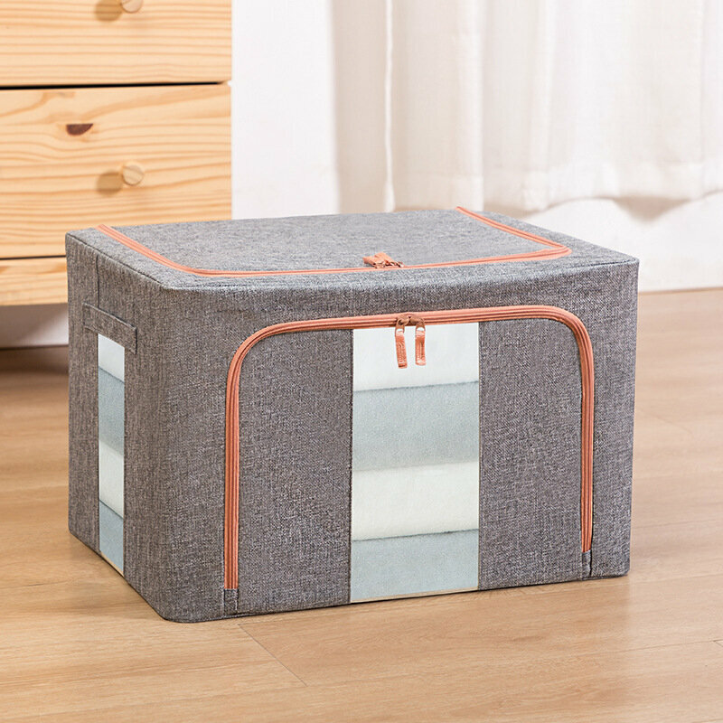 Japanese cotton and linen clothes storage box Fabric finishing folding quilt storage box folding storage box [gray 22L: 39*29*20CM]