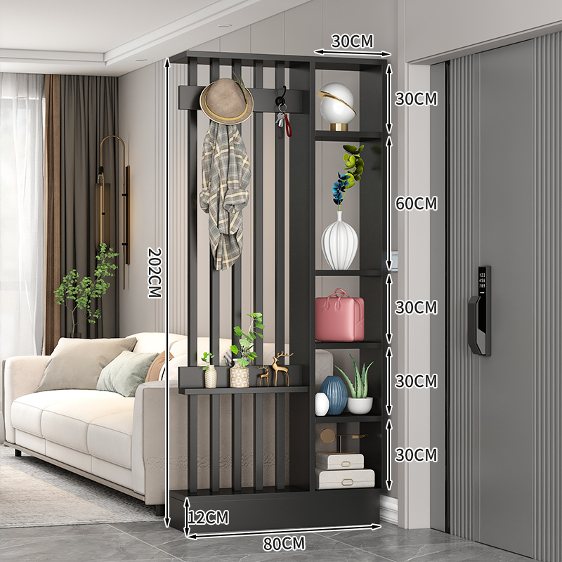 Popular home entrance floor-to-ceiling solid wood screen cabinet wall-mounted storage cabinet 80x30x202cm [coat hanger + 5 black tubes + black]