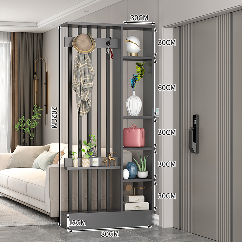 Popular home entrance floor-to-ceiling solid wood screen cabinet wall storage cabinet 80x30x202cm [coat hanger + 5 black tubes + gray]