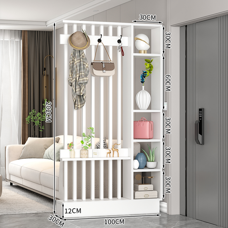 Popular home entrance floor-to-ceiling solid wood screen cabinet wall-mounted storage cabinet 100x30x202cm [coat hanger + 7 white tubes + white]