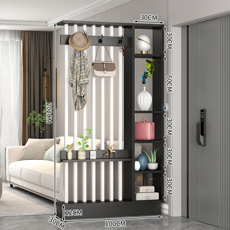 Popular home entrance floor-to-ceiling solid wood screen cabinet wall-mounted storage cabinet 100x30x202cm [coat hanger + 7 white tubes + black]