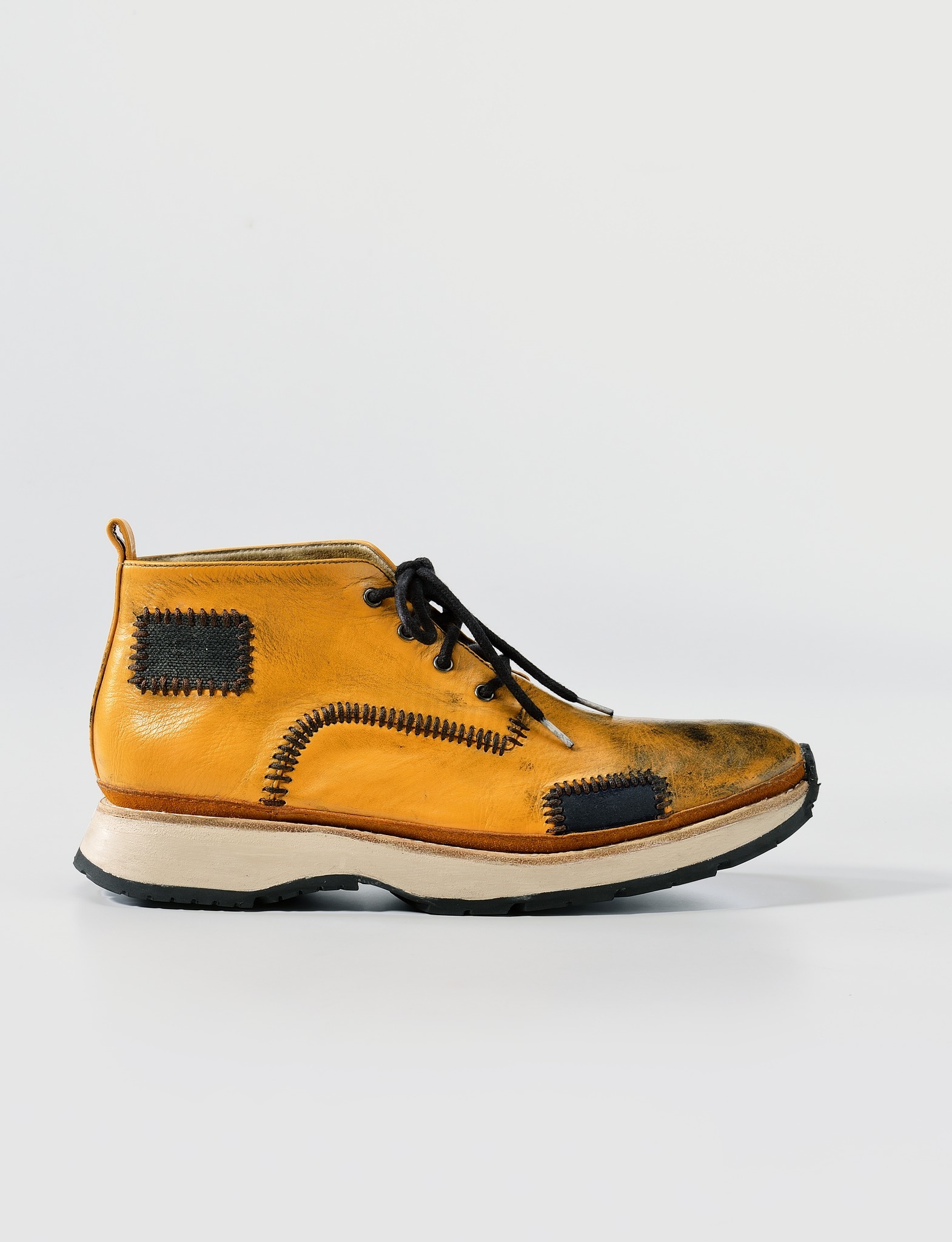 Sweet Villians M1248 Patch Distressed Leather Boots Orange