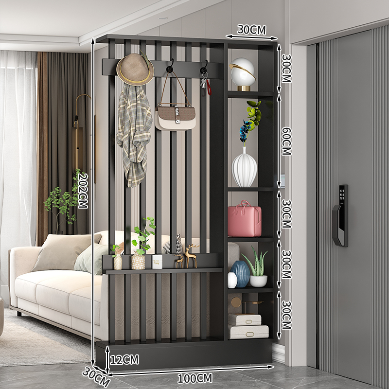 Popular home entrance floor-to-ceiling solid wood screen cabinet wall-mounted storage cabinet 100x30x202cm [coat hanger + 7 black tubes + black]