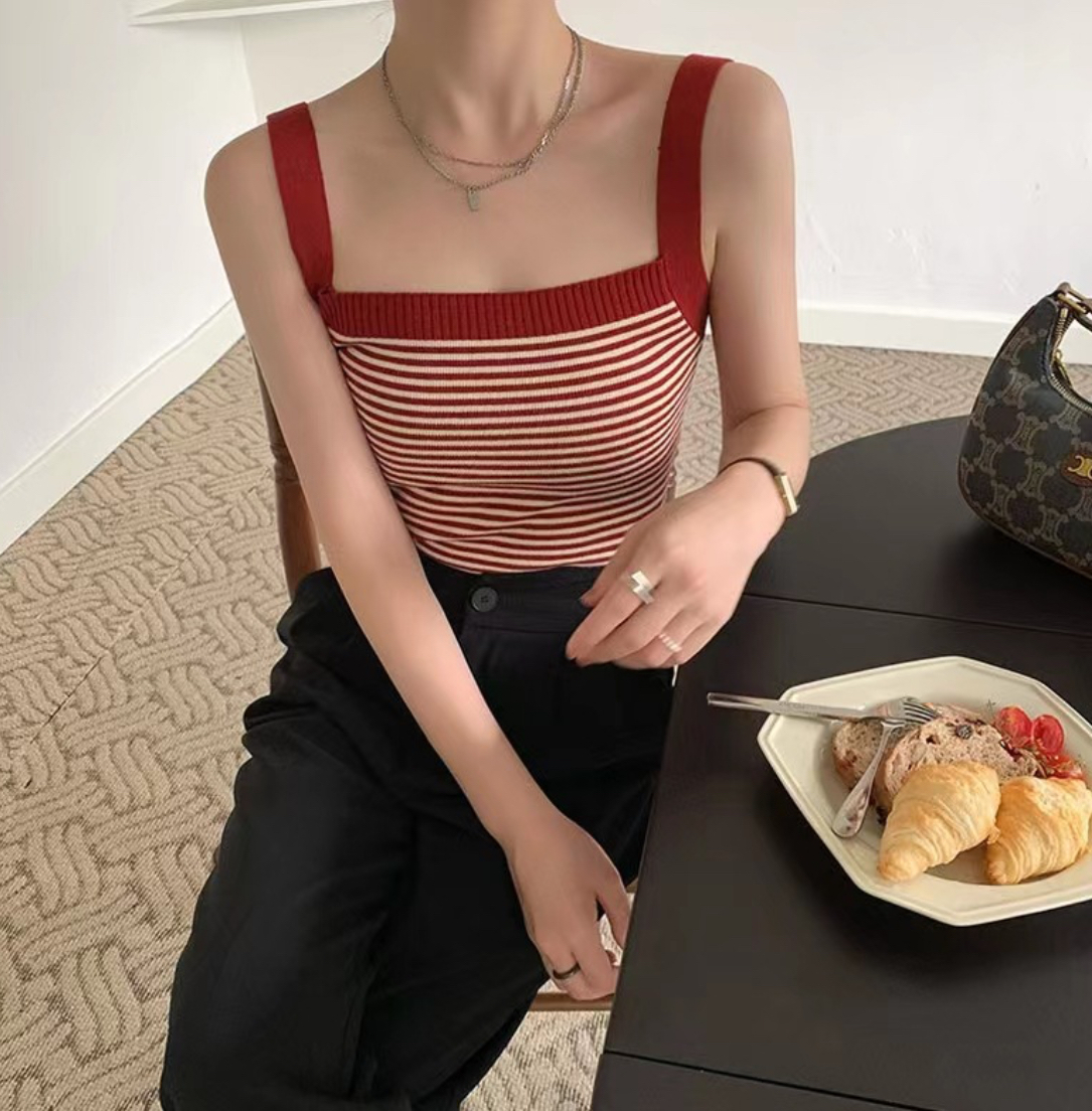百搭復古條紋小可愛背心（五色）