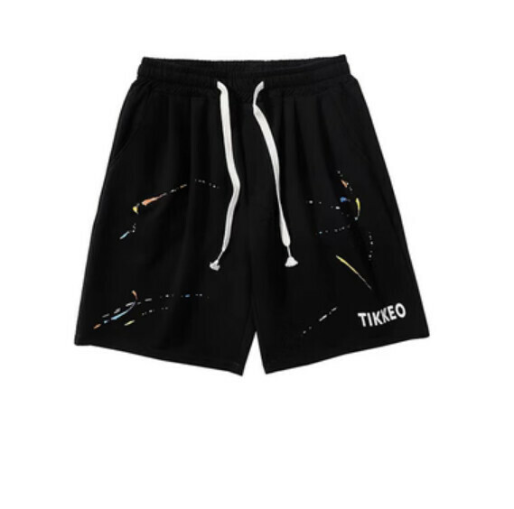 激抵夏季復古潑墨運動五分褲（黑色）【M-2XL碼】【下單後聯絡客服確認發貨尺碼】