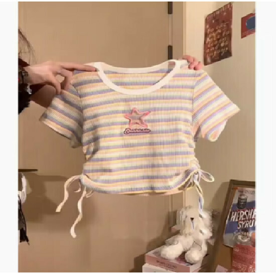 熱賣綁帶短袖t恤【圖片色】【S-XL】（下單後請聯絡客服確認發貨尺碼）