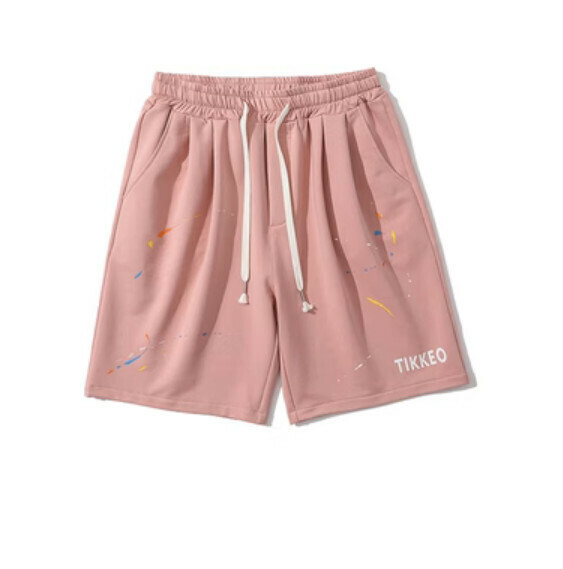 激抵夏季復古潑墨運動五分褲（粉色）【M-2XL碼】【下單後聯絡客服確認發貨尺碼】