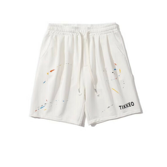 激抵夏季復古潑墨運動五分褲（白色）【M-2XL碼】【下單後聯絡客服確認發貨尺碼】