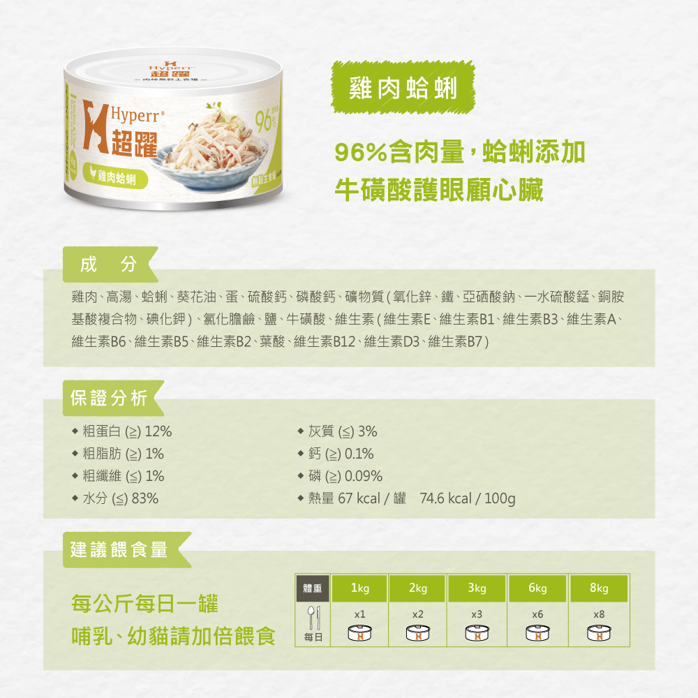 貓咪罐頭雞肉蛤蜊無穀主食罐營養成分表