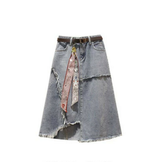 Hot selling denim skirt [picture color (excluding belt)] [L-4XL size] (please contact customer service to confirm the delivery size after placing the order)