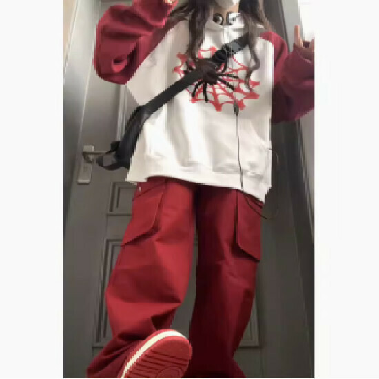 熱賣插肩袖衛衣【紅拼白】（優質棉）【M-2XL】（下單後請聯絡客服確認發貨尺碼）