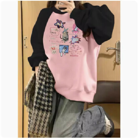 熱賣圓領衛衣【黑拼粉】（優質版）【M-2XL】（下單後請聯繫客服確認發貨尺碼）