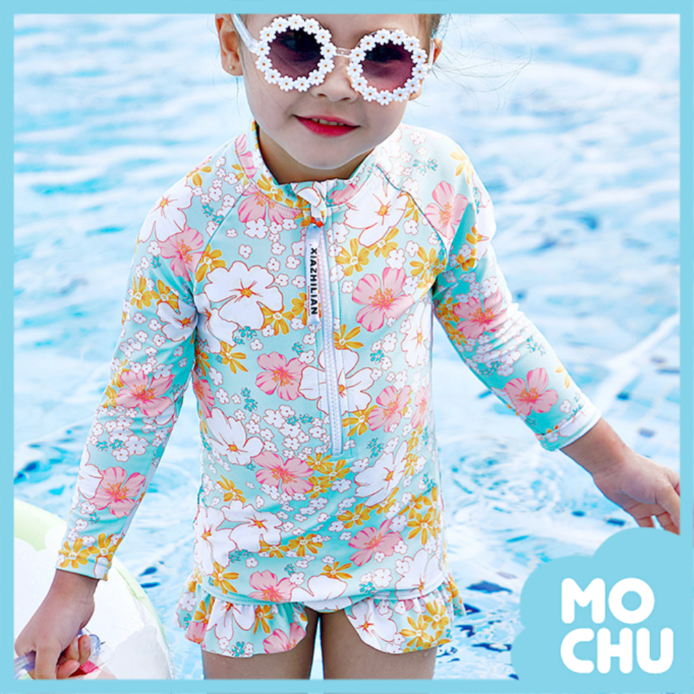 (100碼現貨)扶桑花長袖連身泳衣+泳帽