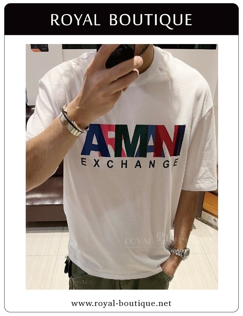 Armani Exchange 胸前彩色英字寬版短T